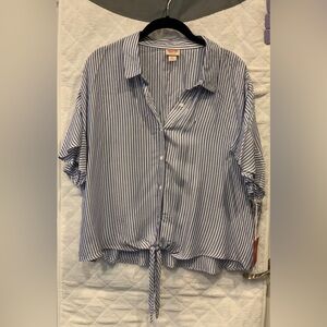 NWT mossimo blue and white stripe blouse size Xl